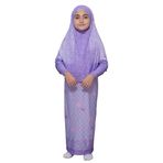 Çocuk Namaz Takımı Pratik İki Parça Desenli Kollu Tak Çıkar Başörtülü Likralı Tesettür Elbise (6-12 Yaş) 901-0102, Mor, 6