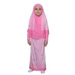 Çocuk Namaz Takımı Pratik İki Parça Desenli Kollu Tak Çıkar Başörtülü Likralı Tesettür Elbise (6-12 Yaş) 901-0102, Pembe, 12