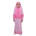 Çocuk Namaz Takımı Pratik İki Parça Desenli Kollu Tak Çıkar Başörtülü Likralı Tesettür Elbise (6-12 Yaş) 901-0102, Pembe, 8