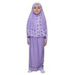 Çocuk Namaz Takımı Pratik İki Parça Desenli Kollu Tak Çıkar Başörtülü Likralı Tesettür Elbise (6-12 Yaş) 901-0201, Mor, 10