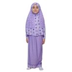 Çocuk Namaz Takımı Pratik İki Parça Desenli Kollu Tak Çıkar Başörtülü Likralı Tesettür Elbise (6-12 Yaş) 901-0201, Mor, 6