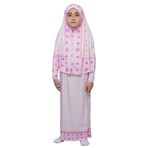 Çocuk Namaz Takımı Pratik İki Parça Desenli Kollu Tak Çıkar Başörtülü Likralı Tesettür Elbise (6-12 Yaş) 901-0201, Pembe, 10
