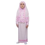 Çocuk Namaz Takımı Pratik İki Parça Desenli Kollu Tak Çıkar Başörtülü Likralı Tesettür Elbise (6-12 Yaş) 901-0201, Pembe, 8