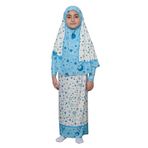 Çocuk Namaz Takımı Pratik İki Parça Desenli Kollu Tak Çıkar Başörtülü Likralı Tesettür Elbise (6-12 Yaş) 901-0301, Mavi, 6