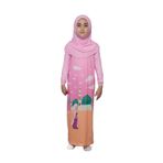 Çocuk Namaz Takımı Pratik Tek Parça Desenli Kollu Tak Çıkar Başörtülü Likralı Tesettür Elbise (6-12 Yaş) 925-0301, Pembe, 6