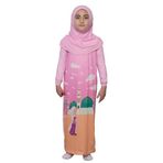 Çocuk Namaz Takımı Pratik Tek Parça Desenli Kollu Tak Çıkar Başörtülü Likralı Tesettür Elbise (6-12 Yaş) 925-0301, Pembe, 8