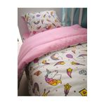 Çocuk Nevresim Takımı 120X200 Montessori Yatak Için Beyaz Unicorn Pembe (Yorgansız)