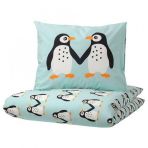 Çocuk Nevresim Takımı MeridyenDukkan Açık Turkuaz Renk Penguen Temalı 150x200Cm