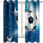 Çocuk Odaları için Mavi Futbol Baskılı Karartma Perdeleri - Delikli Termal Yalıtımlı 3D Yumuşak Polyester Perdeler, Erkek ve Kız Çocuk Yatak Odaları için Mükemmel - 2'li Set 300x280 cm