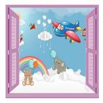 Çocuk Odası Bebek Odası Pencere Poster Duvar Kağıdı Renkli Uçak