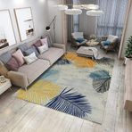 Çocuk Odası için Modern Geometrik Parça Halı, Yaprak Desenli, Yumuşak Polyester, Sarı, Mavi, Gri, 200x300 cm, Oturma Odası ve Çocuk Odası için Şık Ev Dekoru