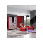 Çocuk Odası - Jaguar Rüzgarlıklı Arabalı Yatak - Sport 3 Kapılı Dolap, Masa - Kırmızı