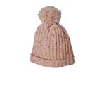 Çocuk Örgü Bere, Pembe Konfetili Desenli, Ponponlu, Ribanalı