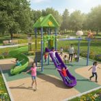 Çocuk Oyun Parkı ENJ01900 - Iki Kaydıraklı Ev Temalı Model - Mor