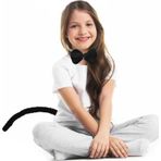 Çocuk Peluş Siyah Renk Kuyruk ve Papyon Yetişkin Çocuk Uyumlu