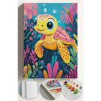 Çocuk Sayılarla Boyama Numaralı Tuval Seti Fırça Boya Dahil 40x50 Cm Bebek Kaplumbağa
