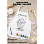 Çocuk Şef Önlüğü Boyama Seti – Kişiye Özel Isimli, Cupcake Desenli, Kumaş Boyası ve Fırça Dahil - Beyaz