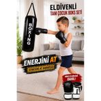 Çocuk Siyah Boks Seti 53 x 20 CM Boks Torbası + Boks Eldiveni Siyah