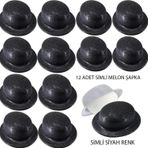 Çocuk Siyah Renk Simli Melon Yuvarlak Parti Şapkası 12 Adet