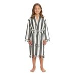 Çocuk Striped Peştamal Bornoz%100 Pamuk Unisex Siyah 11-12