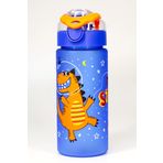 Çocuk Su Matarası Tritan Pipetli Su Şişesi Geniş Ağız Dinozor Okul Suluğu BPAsız 500mL Mavi T0108