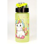 Çocuk Su Matarası Tritan Pipetli Su Şişesi Geniş Ağız Unicorn Okul Suluğu BPAsız 500mL Yeşil T0108