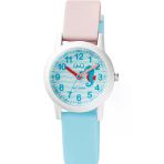 Çocuk Unisex Pembe Mor Puantiye Desenli Su Geçirmez Kol Saati Beyaz