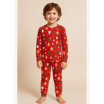 Çocuk Yılbaşı Temalı Pijama Takımı Kırmızı