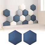 Çocuklar için 3D Altıgen Duvar Pedi - 2 Panelli Kendinden Yapışkanlı Yastıklı Panel, Yatak Odaları, Kreş ve Salonlar Oyunları için Darbeye Dayanıklı Başlık (Koyu Mavi, 25 x 29 cm)