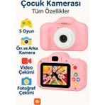 Çocuklar Için Çift Kameralı Renkli Dijital Fotoğraf Makinesi – Video, Oyun ve Fotoğraf Özellikli - Pembe