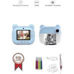 Çocuklar Için Dijital Fotoğraf ve Video Makinesi, Mavi, Termal Resim Yazıcı - Ahşap - Ceviz