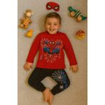 Çocuklar Için Göz Maskeli Karakter Baskılı %100 Pamuk 3 Lü Pijama Takımları - Kırmızı - 9 Yaş