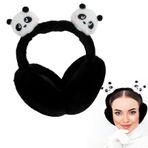 Çocuklar için kulak koruyucu - Pelüş kış - Panda kulaklık | Kayak yapma, kamp, yürüyüş ve açık havada binicilik için Panda tasarımlı kış aksesuarı, Sade siyah, Siehe Beschreibung