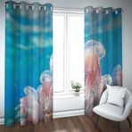 Çocuklar için Okyanus Temalı Karartma Perdeleri - Deniz Yaşamı Denizanası Desenli, 2 Panel Sualtı Pencere Uygulamaları, H290xB140, Genç Odaları için İdeal, Şık ve Fonksiyonel Dekor
