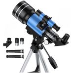Çocuklar ve Yeni Başlayanlar İçin Tripodlu Teleskop - 150X Büyütme Kapasitesi, 70mm Mercek Açıklığı, 400mm Odak Uzunluğu, Kolay Kurulum, Yüksek Görüntü Kalitesi, Astronomik Teleskop, Mavi