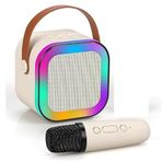 Çocuklar Yetişkinler için Karaoke Makinesi, 1 Mikrofonlu Bluetooth Hoparlör (Bej)