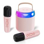 Çocuklar Yetişkinler için Karaoke Makinesi, 2 Kablosuz Mikrofonlu Taşınabilir Bluetooth Hoparlör, Taşınabilir Bluetooth Hoparlör Kız ve Erkek Oyuncakları Çocuklar için Doğum Günü Hediyeleri, 3-12 Yaş