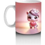 Çocuklara Sütü Sevdiren Kalp Tutan Minik Unicorn Kupa Bardak - Renkli - 300 ml