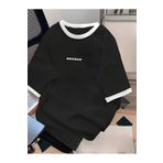 COHERENT Unisex Erkek/Kadın Brooklyn Özel Baskılı Oversize Pamuklu Siyah Beyaz Yaka T-Shirt