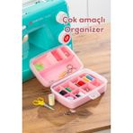 Çok Amaçlı 12 Bölmeli Organizer, Takı, Makyaj ve Saklama Kutusu, Pembe - Ahşap - Bej