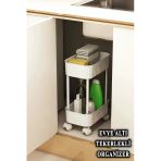 Çok Amaçlı 2 Katlı Banyo Organizer Düzenleyici Dolap Içi Tezgah Altı Tekerlekli Organizer