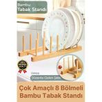 Çok Amaçlı Düzenleyici Bulaşıklık Plak Tabak Kitap Mutfak Organizer 8 Bölmeli Bambu Tabak Standı