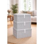 Çok Amaçlı Düzenleyici Kapaklı Sandık Tipi Kutu Hurç Organizer 3 Lü Set (Gri, Maxi 50 x 40 x 30)