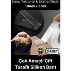 Çok Amaçlı İzolasyon Hava Su Sızdırmaz Çift Taraflı Silikon Şeffaf Nano Bant 18mm x 1.5m - 3 Adet