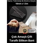 Çok Amaçlı İzolasyon Hava Su Sızdırmaz Çift Taraflı Silikon Şeffaf Nano Bant 18mm x 1.5m - 5 Adet