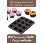Çok Amaçlı Mutfak Yüksek Isıya Dayanıklı Yıkanabilir Yanmaz Yapışmaz 12'li Kek Muffin Cupcake Kalıbı - diğer - (ClearEyelets)Black-RadiantOrchid