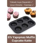 Çok Amaçlı Mutfak Yüksek Isıya Dayanıklı Yıkanabilir Yanmaz Yapışmaz 6’lı Kek Muffin Cupcake Kalıbı