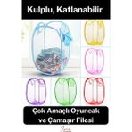 Çok Amaçlı Oyuncak ve Çamaşır Saklama Selesi Katlanabilir Çok Renkli Fileli Eşya Istifleme Sepeti