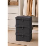 Çok Amaçlı Saklama Kutusu Düzenleyici Kapaklı Sandık Tipi Kutu Hurç Organizer 3 Lü Set (Antrasit, Mini 40x30x26 Cm)