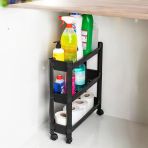 Çok Amaçlı Siyah 3 Katlı Tekerlekli Dikdörtgen Banyo Raf Ünitesi